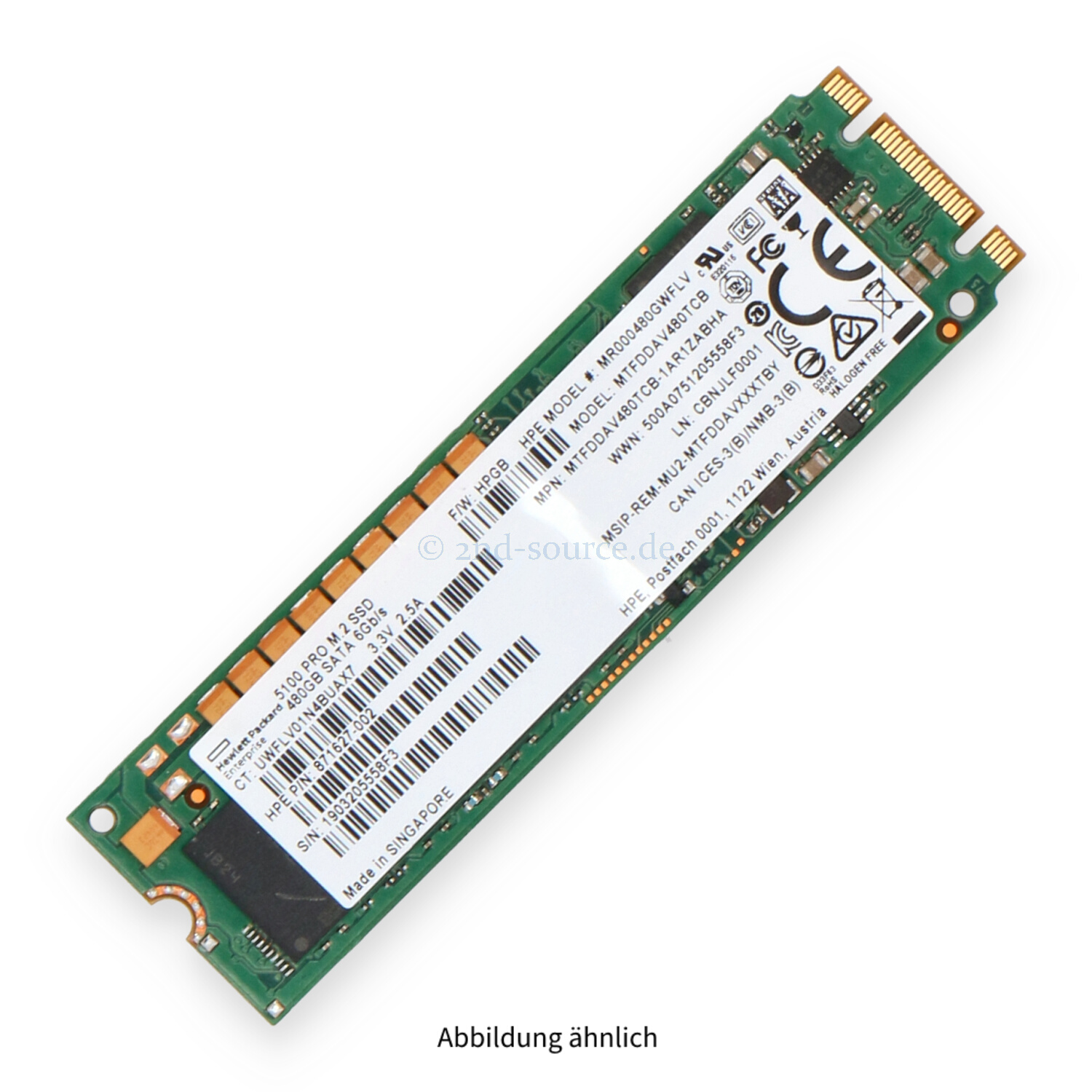 HPE 480GB SATA 6G Mixed Use M.2 SSD 875490-B21 875851-001 871627-002